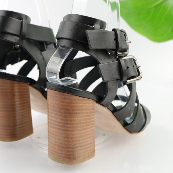 Pollini Womens Sandal Size 36.5 6.5 Black Leather Strappy Block Heel Dress Shoes - Picture 3 of 13